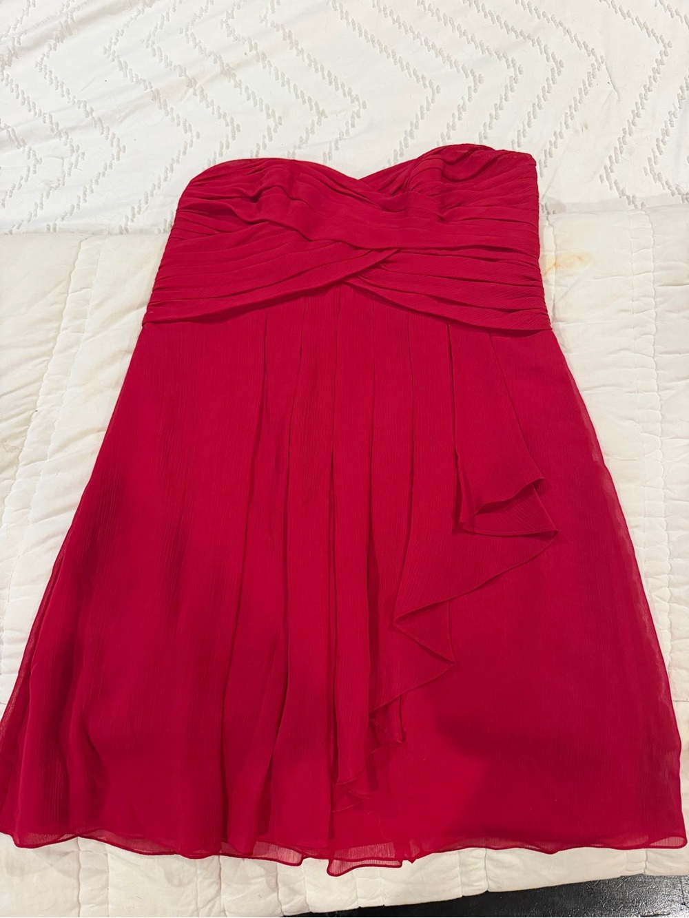 Davids Bridal strapless Red Pleated Cocktail Dress / worn 1 time